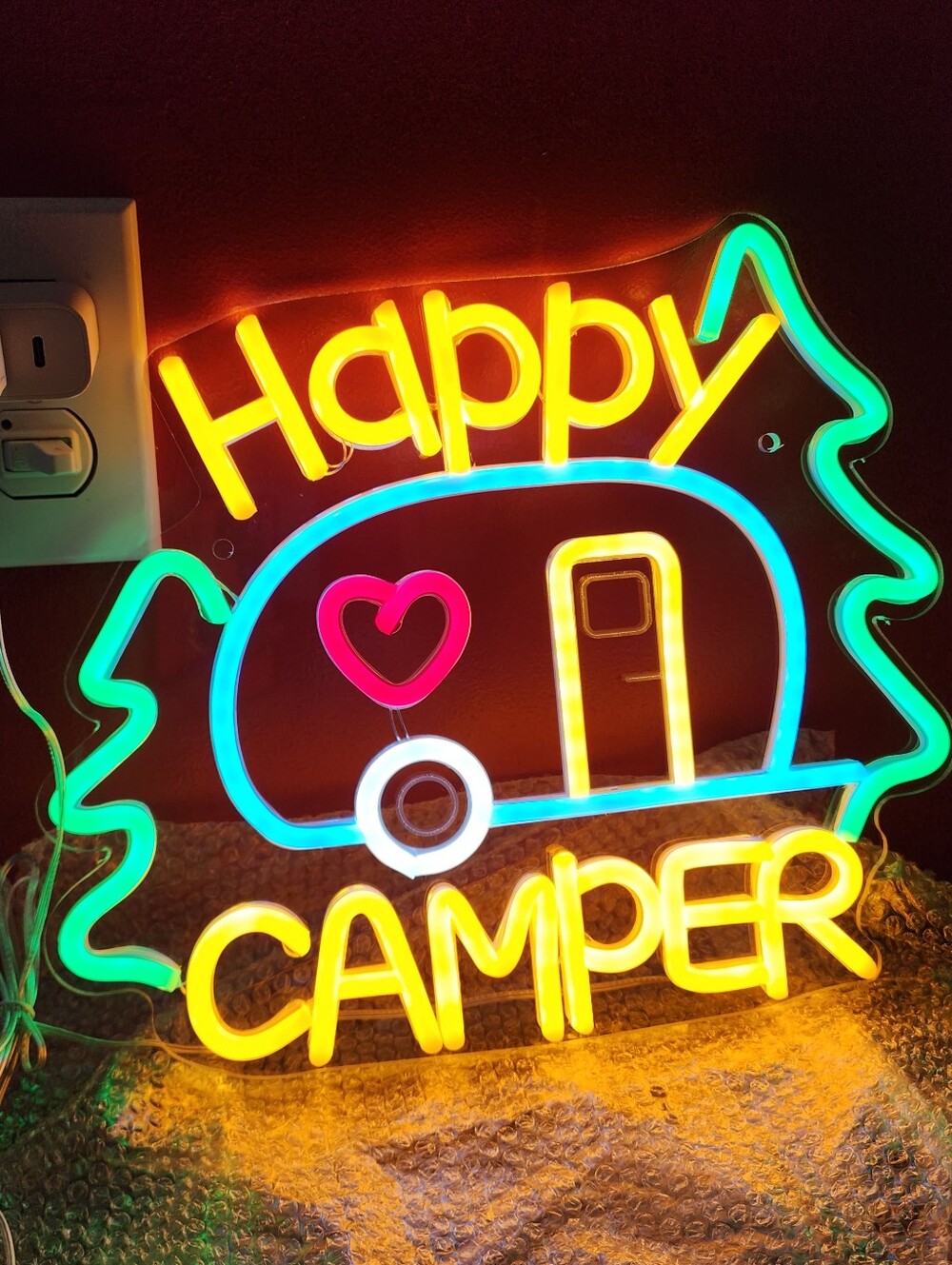 Happy Camper Lighted Sign - Camping Themed LED Wall USB Powered